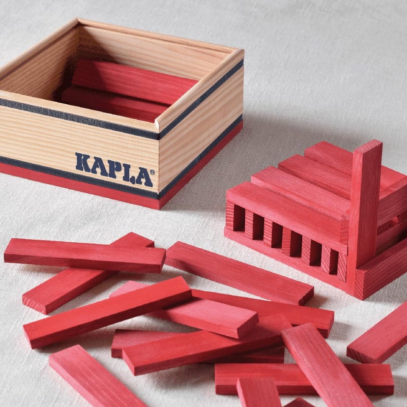 KAPLA 40 Squares Red - Wooden Construction Set - 40 Red Colored Building Planks - for Ages 3+ - Image 2